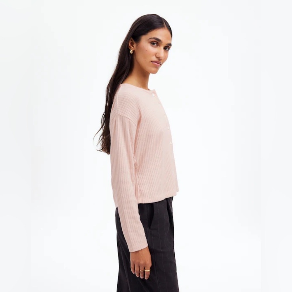 Madewell Pale Blush Pink Relaxed Button- Front Cardigan Knit Top size XS EUC - Picture 3 of 12